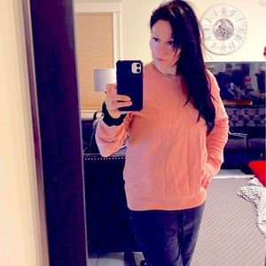 Banana Republic peach sweater raw trim